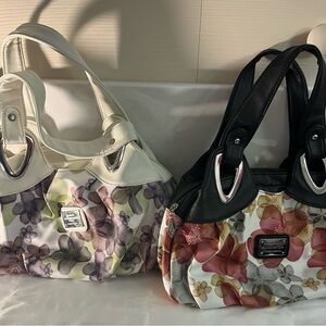 Bundle of 2 Jingpinpiju Hand Bags - Floral in Black & White + Multi Color Blossm
